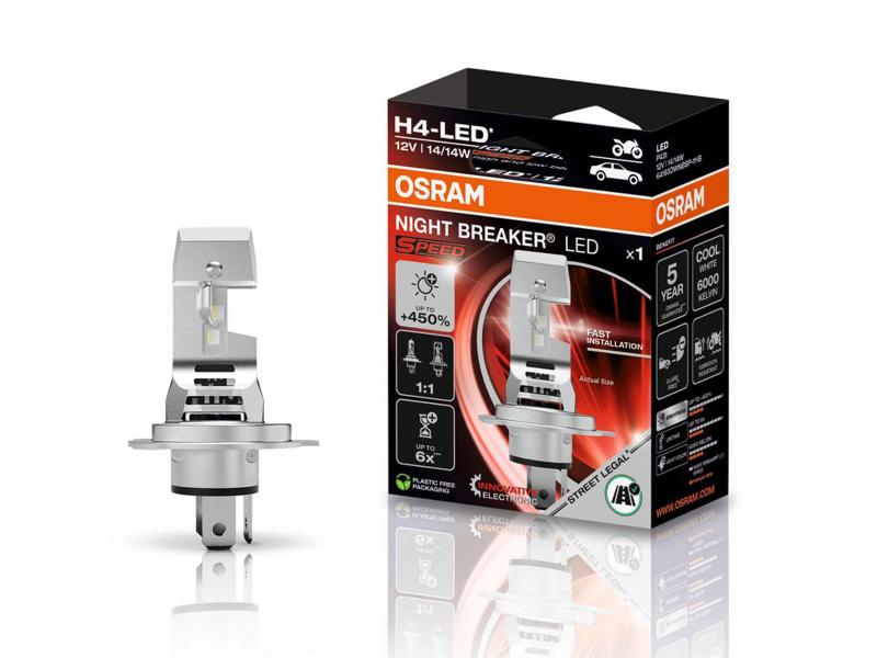 OSRAM Night Breaker H4 LED SPEED +450%  12V 16W 6000K für Motorrad - 64193DWNBSP-1HB