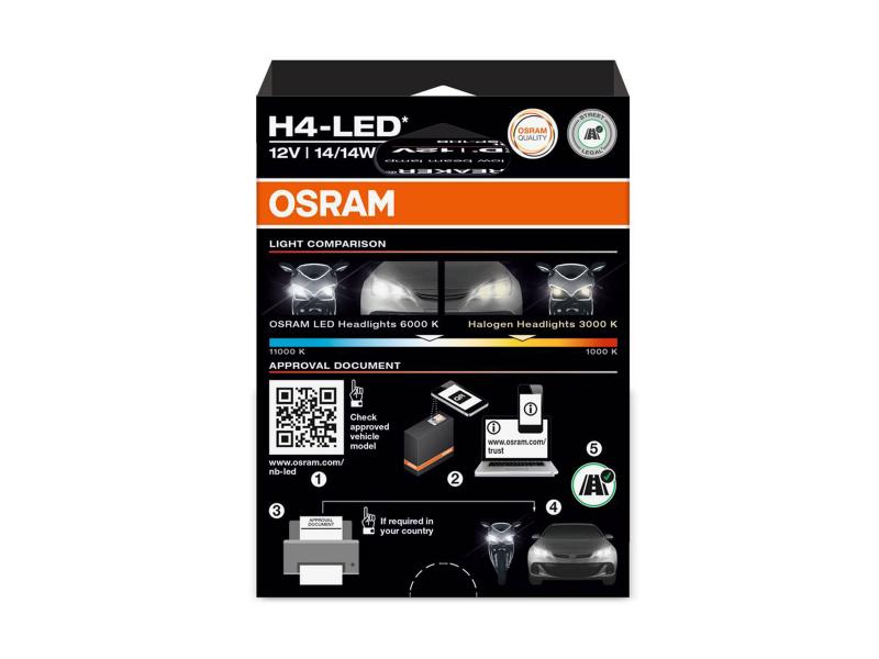 OSRAM Night Breaker H4 LED SPEED +450%  12V 16W 6000K für Motorrad - 64193DWNBSP-1HB