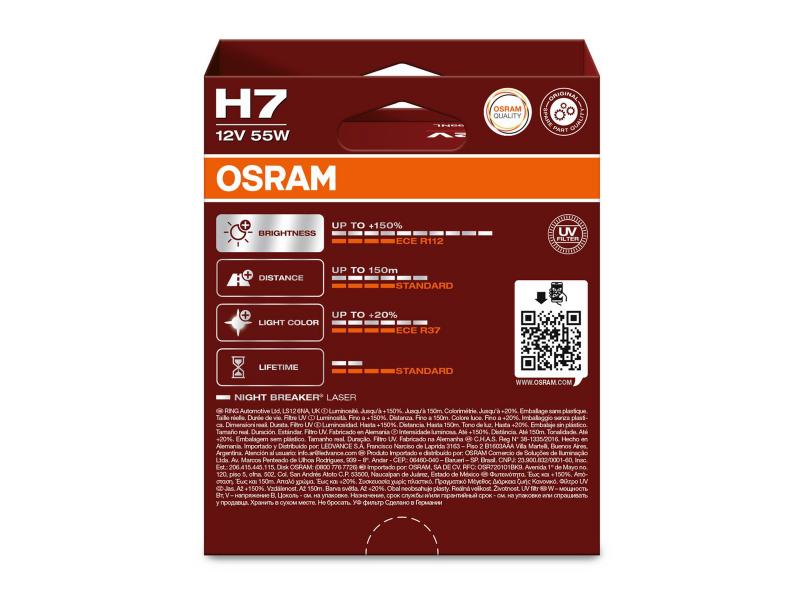 OSRAM Night Breaker Laser H7 12V 55W +150% Halogen Leuchten Lampen DuoBox 64210NL-2HB