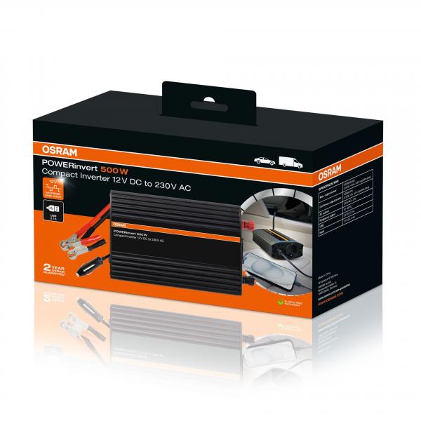 OSRAM POWERinvert 500W Spannungswandler 12V auf 230V USB Inverter - OEINVU500
