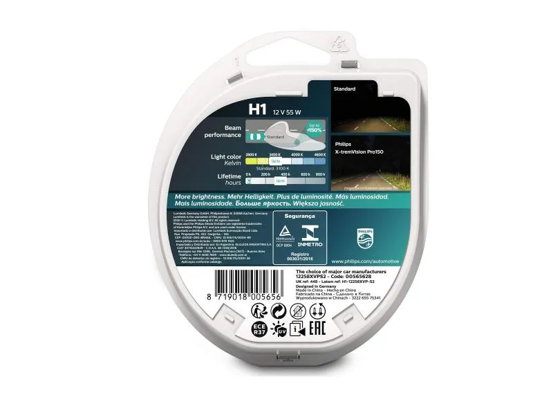 Philips H1 Leuchtmittel 12V 55W P14,5s X-tremeVision Pro150 DuoBox - 12258XVPS2