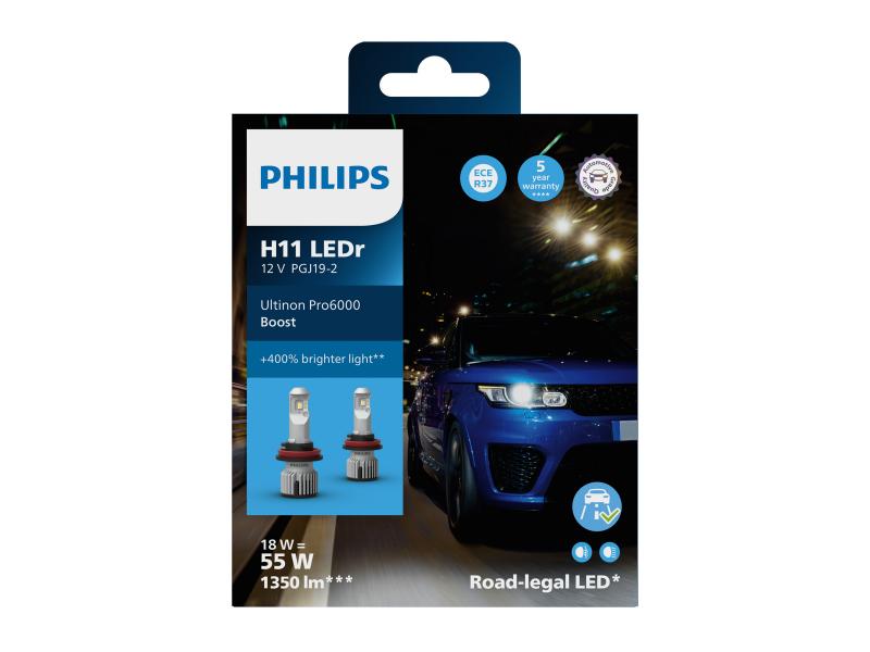 Philips Ultinon Pro6000 Boost H11 LED +400% 18W ECE R37 Zulassung - 11362U60BX2